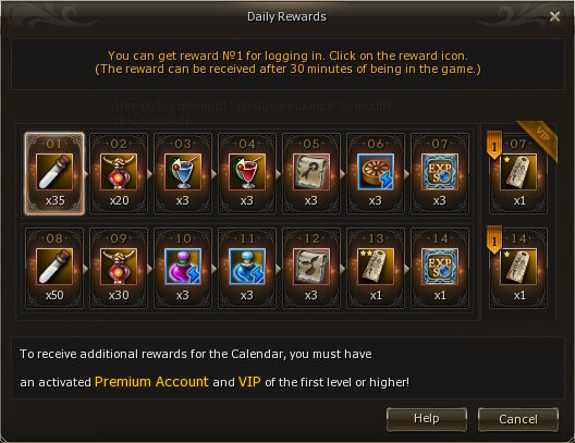 Daily reward calendar Lineage 2