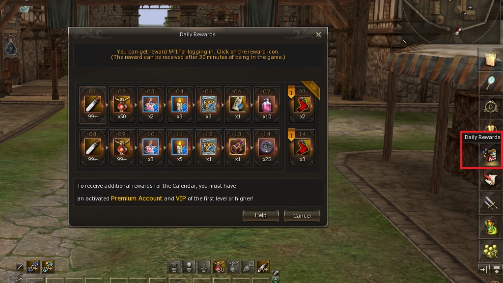 Quick access menu calendar Lineage 2